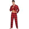 image:imageSWOMOG Men Christmas Red Buffalo Plaid Pajamas Set Comfy Cotton Long Sleeve Sleepwear Soft Button Down Modal Nightwear 2 Piece Pj Set with Pockets