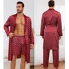 image:imageSWOMOG Mens 3 Pcs Robe Silk Satin Kimono Bathrobe with ShortsampPants Set Lightweight Soft SleepwearRed Floral