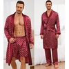 image:imageSWOMOG Mens 3 Pcs Robe Silk Satin Kimono Bathrobe with ShortsampPants Set Lightweight Soft SleepwearRed Floral