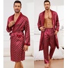 image:imageSWOMOG Mens 3 Pcs Robe Silk Satin Kimono Bathrobe with ShortsampPants Set Lightweight Soft SleepwearRed Floral
