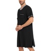 image:imageSWOMOG Mens Nightshirt Short Sleeve Nightgown Sleepwear Soft Loose Loungewear Lightweight Nightwear Comfy Sleep ShirtBlack