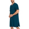 image:imageSWOMOG Mens Nightshirt Short Sleeve Nightgown Sleepwear Soft Loose Loungewear Lightweight Nightwear Comfy Sleep ShirtDeep Navy Blue