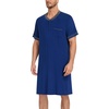 image:imageSWOMOG Mens Nightshirt Short Sleeve Nightgown Sleepwear Soft Loose Loungewear Lightweight Nightwear Comfy Sleep ShirtNavy Blue