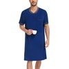 image:imageSWOMOG Mens Nightshirt Short Sleeve Nightgown Sleepwear Soft Loose Loungewear Lightweight Nightwear Comfy Sleep ShirtNavy Blue