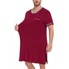 image:imageSWOMOG Mens Nightshirt Short Sleeve Nightgown Sleepwear Soft Loose Loungewear Lightweight Nightwear Comfy Sleep ShirtWine Red