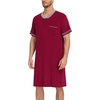 image:imageSWOMOG Mens Nightshirt Short Sleeve Nightgown Sleepwear Soft Loose Loungewear Lightweight Nightwear Comfy Sleep ShirtWine Red