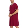 image:imageSWOMOG Mens Nightshirt Short Sleeve Nightgown Sleepwear Soft Loose Loungewear Lightweight Nightwear Comfy Sleep ShirtWine Red
