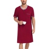 image:imageSWOMOG Mens Nightshirt Short Sleeve Nightgown Sleepwear Soft Loose Loungewear Lightweight Nightwear Comfy Sleep ShirtWine Red