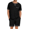 image:imageSWOMOG Mens Pajamas Set Summer Sleepwear Short Sleeve Pjs Set Soft 2 Piece Lounge Set Comfy Loungewear with PocketsBlecked Black
