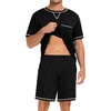 image:imageSWOMOG Mens Pajamas Set Summer Sleepwear Short Sleeve Pjs Set Soft 2 Piece Lounge Set Comfy Loungewear with PocketsBlecked Black