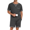 image:imageSWOMOG Mens Pajamas Set Summer Sleepwear Short Sleeve Pjs Set Soft 2 Piece Lounge Set Comfy Loungewear with PocketsDeep Grey