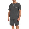 image:imageSWOMOG Mens Pajamas Set Summer Sleepwear Short Sleeve Pjs Set Soft 2 Piece Lounge Set Comfy Loungewear with PocketsDeep Grey