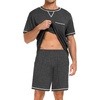 image:imageSWOMOG Mens Pajamas Set Summer Sleepwear Short Sleeve Pjs Set Soft 2 Piece Lounge Set Comfy Loungewear with PocketsDeep Grey