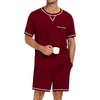 image:imageSWOMOG Mens Pajamas Set Summer Sleepwear Short Sleeve Pjs Set Soft 2 Piece Lounge Set Comfy Loungewear with PocketsDeep Wine Red