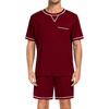 image:imageSWOMOG Mens Pajamas Set Summer Sleepwear Short Sleeve Pjs Set Soft 2 Piece Lounge Set Comfy Loungewear with PocketsDeep Wine Red