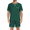 image:imageSWOMOG Mens Pajamas Set Summer Sleepwear Short Sleeve Pjs Set Soft 2 Piece Lounge Set Comfy Loungewear with PocketsGreen