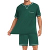 image:imageSWOMOG Mens Pajamas Set Summer Sleepwear Short Sleeve Pjs Set Soft 2 Piece Lounge Set Comfy Loungewear with PocketsGreen