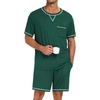 image:imageSWOMOG Mens Pajamas Set Summer Sleepwear Short Sleeve Pjs Set Soft 2 Piece Lounge Set Comfy Loungewear with PocketsGreen