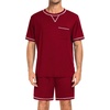 image:imageSWOMOG Mens Pajamas Set Summer Sleepwear Short Sleeve Pjs Set Soft 2 Piece Lounge Set Comfy Loungewear with PocketsWine Red