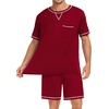 image:imageSWOMOG Mens Pajamas Set Summer Sleepwear Short Sleeve Pjs Set Soft 2 Piece Lounge Set Comfy Loungewear with PocketsWine Red