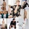 image:imageSWOMOG Mens Satin Robe Silky Kimono Bathrobe with Shorts Set Lightweight Soft Loungewear NightwearBlack Dragon