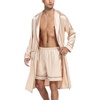 image:imageSWOMOG Mens Satin Robe Silky Kimono Bathrobe with Shorts Set Lightweight Soft Loungewear NightwearChampagne