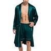 image:imageSWOMOG Mens Satin Robe Silky Kimono Bathrobe with Shorts Set Lightweight Soft Loungewear NightwearDark Green