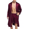 image:imageSWOMOG Mens Satin Robe Silky Kimono Bathrobe with Shorts Set Lightweight Soft Loungewear NightwearDark Wine Red