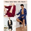 image:imageSWOMOG Mens Satin Robe Silky Kimono Bathrobe with Shorts Set Lightweight Soft Loungewear NightwearDark Wine Red