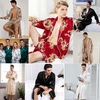 image:imageSWOMOG Mens Satin Robe Silky Kimono Bathrobe with Shorts Set Lightweight Soft Loungewear NightwearRed Dragon