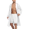 image:imageSWOMOG Mens Satin Robe Silky Kimono Bathrobe with Shorts Set Lightweight Soft Loungewear NightwearWhite