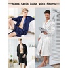 image:imageSWOMOG Mens Satin Robe Silky Kimono Bathrobe with Shorts Set Lightweight Soft Loungewear NightwearWhite