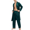 image:imageSWOMOG Mens Satin Robe Silky Kimono Bathrobe with Shorts Set Lightweight Soft Loungewear NightwearZlong Sleevedeep Green