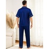 image:imageSWOMOG Mens Silk Pajamas Set Satin Pj Set Short Sleeve Sleepwear Button Down Lounge Set with Drawstring amp Pockets S3XLDeep Navy Blue