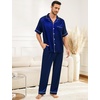 image:imageSWOMOG Mens Silk Pajamas Set Satin Pj Set Short Sleeve Sleepwear Button Down Lounge Set with Drawstring amp Pockets S3XLDeep Navy Blue