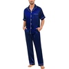 image:imageSWOMOG Mens Silk Pajamas Set Satin Pj Set Short Sleeve Sleepwear Button Down Lounge Set with Drawstring amp Pockets S3XLDeep Navy Blue
