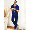 image:imageSWOMOG Mens Silk Pajamas Set Satin Pj Set Short Sleeve Sleepwear Button Down Lounge Set with Drawstring amp Pockets S3XLDeep Navy Blue