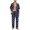 image:imageSWOMOG Mens Silk Pajamas Set Satin Pj Set Short Sleeve Sleepwear Button Down Lounge Set with Drawstring amp Pockets S3XLNavy Blue Zebra Print
