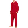 image:imageSWOMOG Modal Pajamas for Men Long Sleeve Christmas Red Cotton Sleepwear Soft Button Down Lounge Set 2 Pcs Modal Pj Set with Pockets
