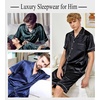 image:imageSWOMOG Satin Matching Pajamas Sets Couple Silk Button Down Nightwear Women amp Men Short Sleeve Sleepwear 2 Pieces LoungewearOpaue Couche