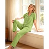 image:imageSWOMOG Women Pajama Sets TwoPiece Nightwear Short Sleeve Sleepwear Button Down Pj Lounge Sets with Long PantsGrass Green
