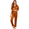 image:imageSWOMOG Women Satin Pajamas Set Short Sleeve Top amp Pants Sleepwear Silky Button Down Nightwear 2pcs Loungewear Pjs SetBurnt Orange