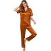image:imageSWOMOG Women Satin Pajamas Set Short Sleeve Top amp Pants Sleepwear Silky Button Down Nightwear 2pcs Loungewear Pjs SetBurnt Orange
