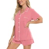 image:imageSWOMOG Womens Button Down Pajamas Set Short Sleeve Sleepwear Bride Soft Pj Lounge Sets XS3XLBlush Rose