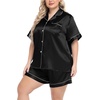 image:imageSWOMOG Womens Plus Size Pajama Set Silk Satin Pajamas Button Down Loungewear Short Sleeve Pjs 2 piece Sleepwear 1628WBlack