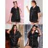 image:imageSWOMOG Womens Plus Size Pajama Set Silk Satin Pajamas Button Down Loungewear Short Sleeve Pjs 2 piece Sleepwear 1628WBlack