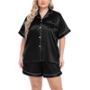 image:imageSWOMOG Womens Plus Size Pajama Set Silk Satin Pajamas Button Down Loungewear Short Sleeve Pjs 2 piece Sleepwear 1628WBlack