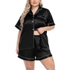 image:imageSWOMOG Womens Plus Size Pajama Set Silk Satin Pajamas Button Down Loungewear Short Sleeve Pjs 2 piece Sleepwear 1628WBlack