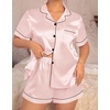 image:imageSWOMOG Womens Plus Size Pajama Set Silk Satin Pajamas Button Down Loungewear Short Sleeve Pjs 2 piece Sleepwear 1628WBlush Pink