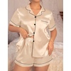 image:imageSWOMOG Womens Plus Size Pajama Set Silk Satin Pajamas Button Down Loungewear Short Sleeve Pjs 2 piece Sleepwear 1628WChampagne